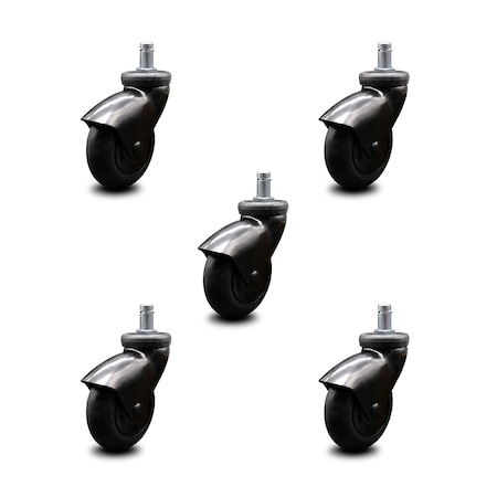 Service Caster 3 Inch Black Hooded Neoprene Rubber 7/8 Inch Grip Ring Stem Casters SCC, 5PK SCC-GR03S310-NPRB-BK-71678-5
